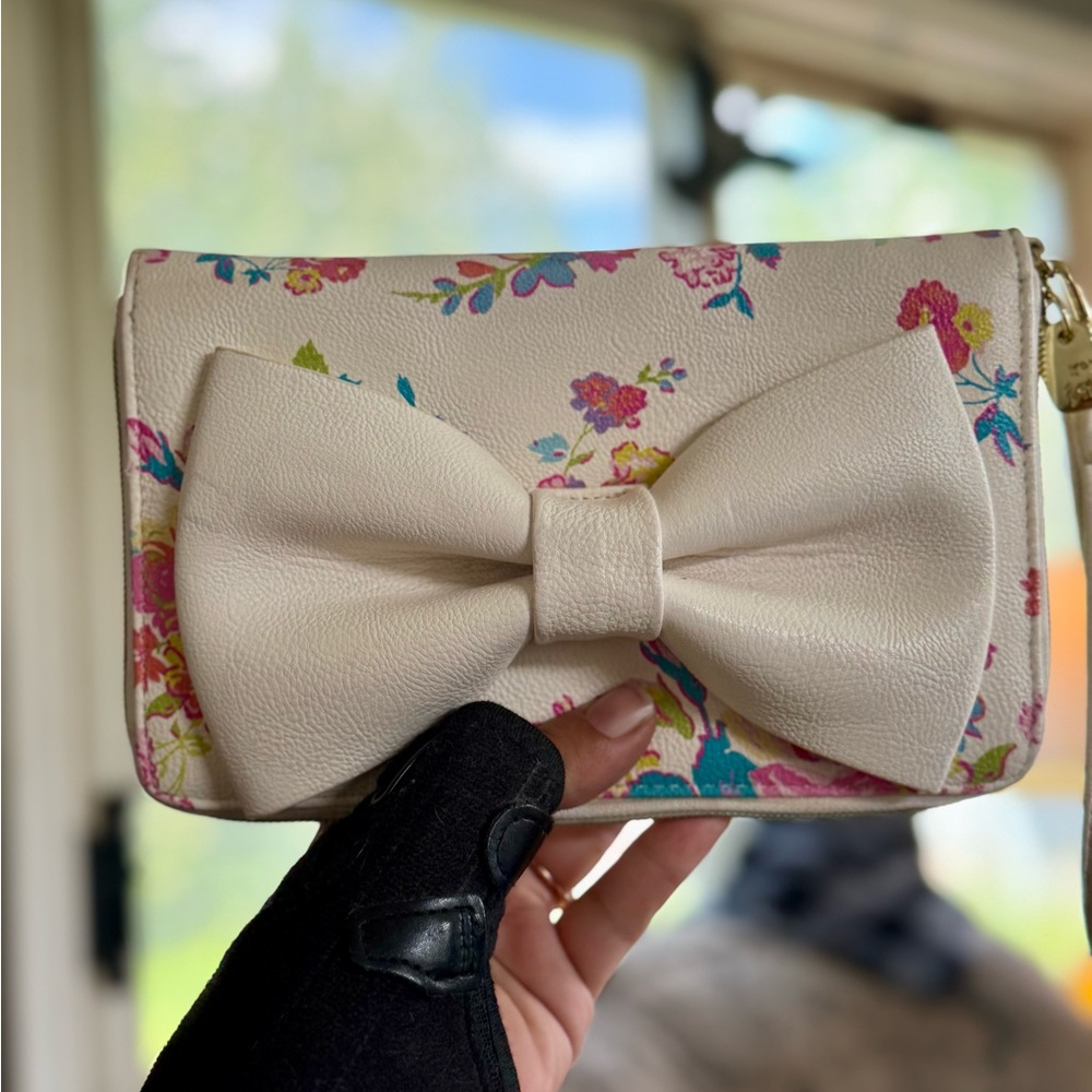 Betsey Johnson Cream Clutch with Floral Bow